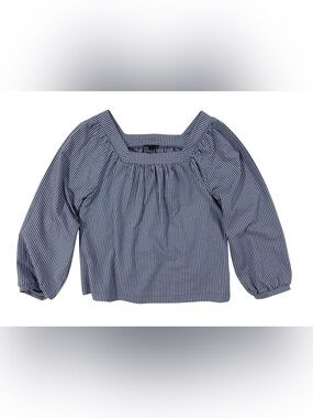 J.Crew Blue White Stripe Square Neck Puff Sleeve Blouse Top Small Boho